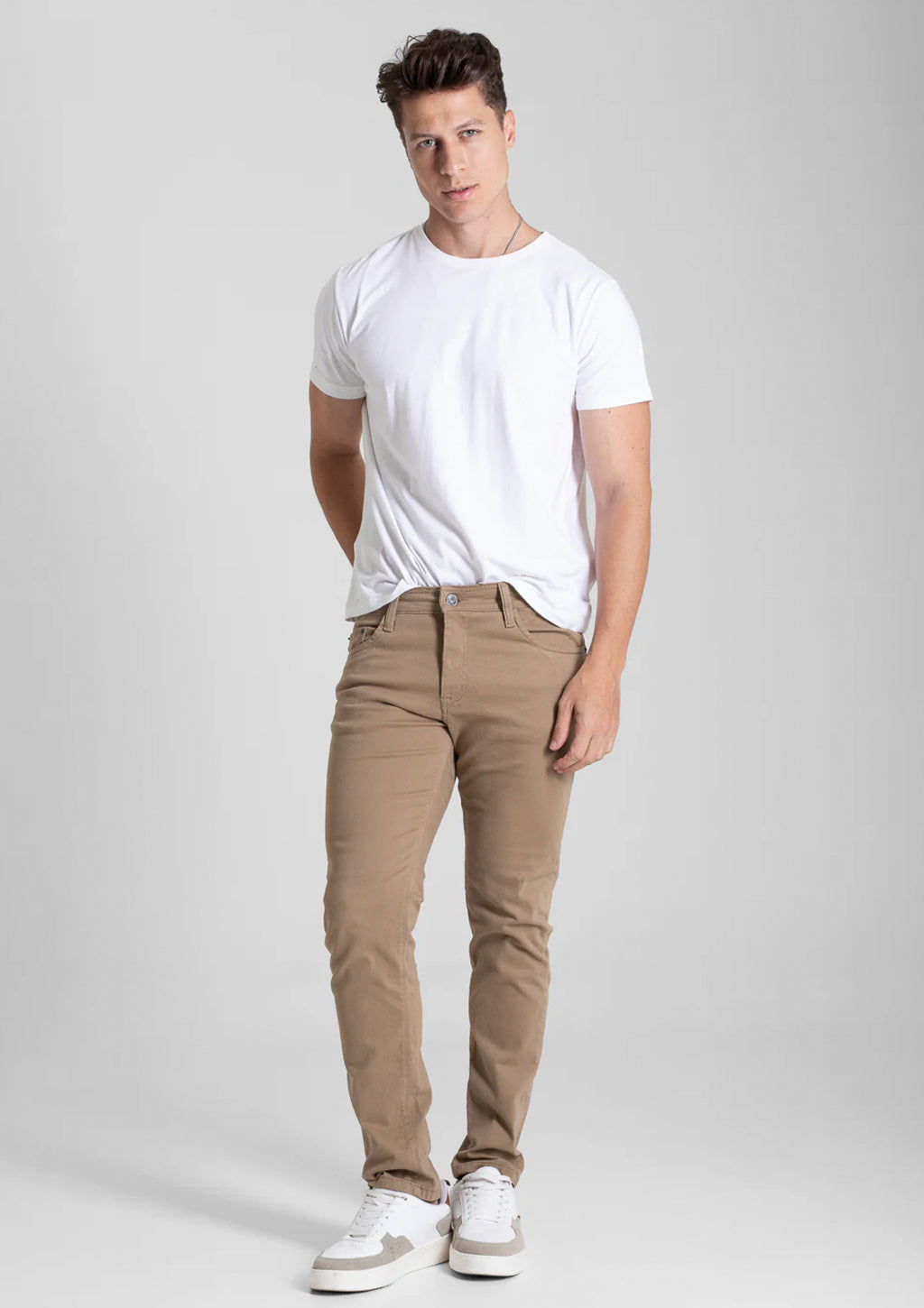 Calça Slim Em Sarja Sawary Masculina - Bege