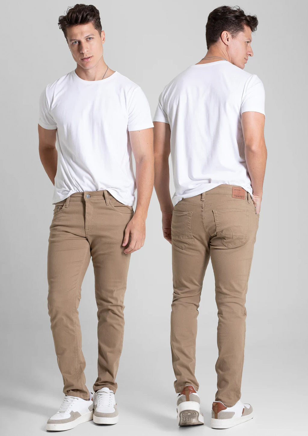 Calça Slim Em Sarja Sawary Masculina - Bege