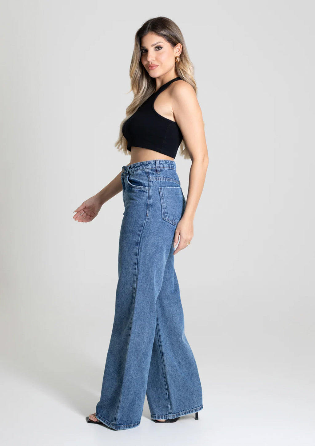 Calça Jeans Wide Leg Petit Sawary Feminina - Azul