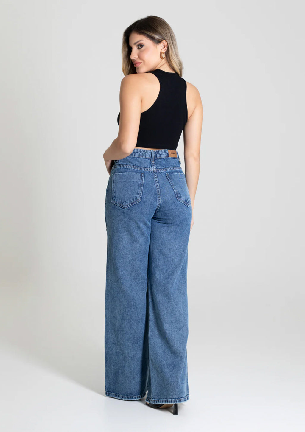 Calça Jeans Wide Leg Petit Sawary Feminina - Azul