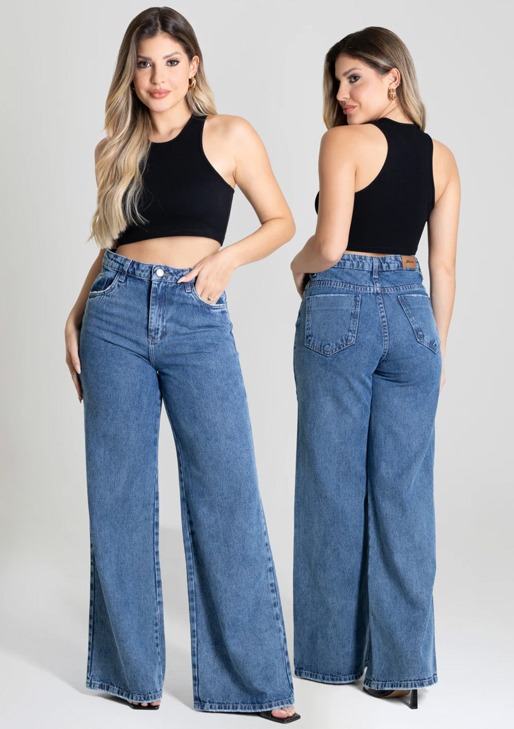 Calça Jeans Wide Leg Petit Sawary Feminina - Azul