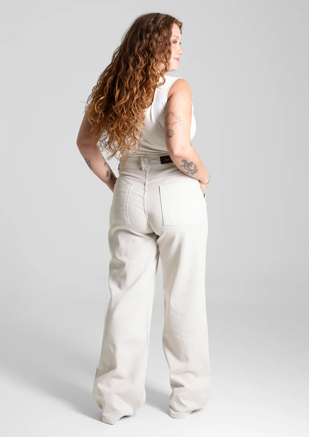 Calça Wide Leg Em Sarja Sawary Plus Size Feminina - Off-White