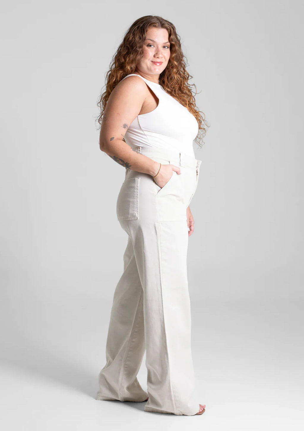 Calça Wide Leg Em Sarja Sawary Plus Size Feminina - Off-White