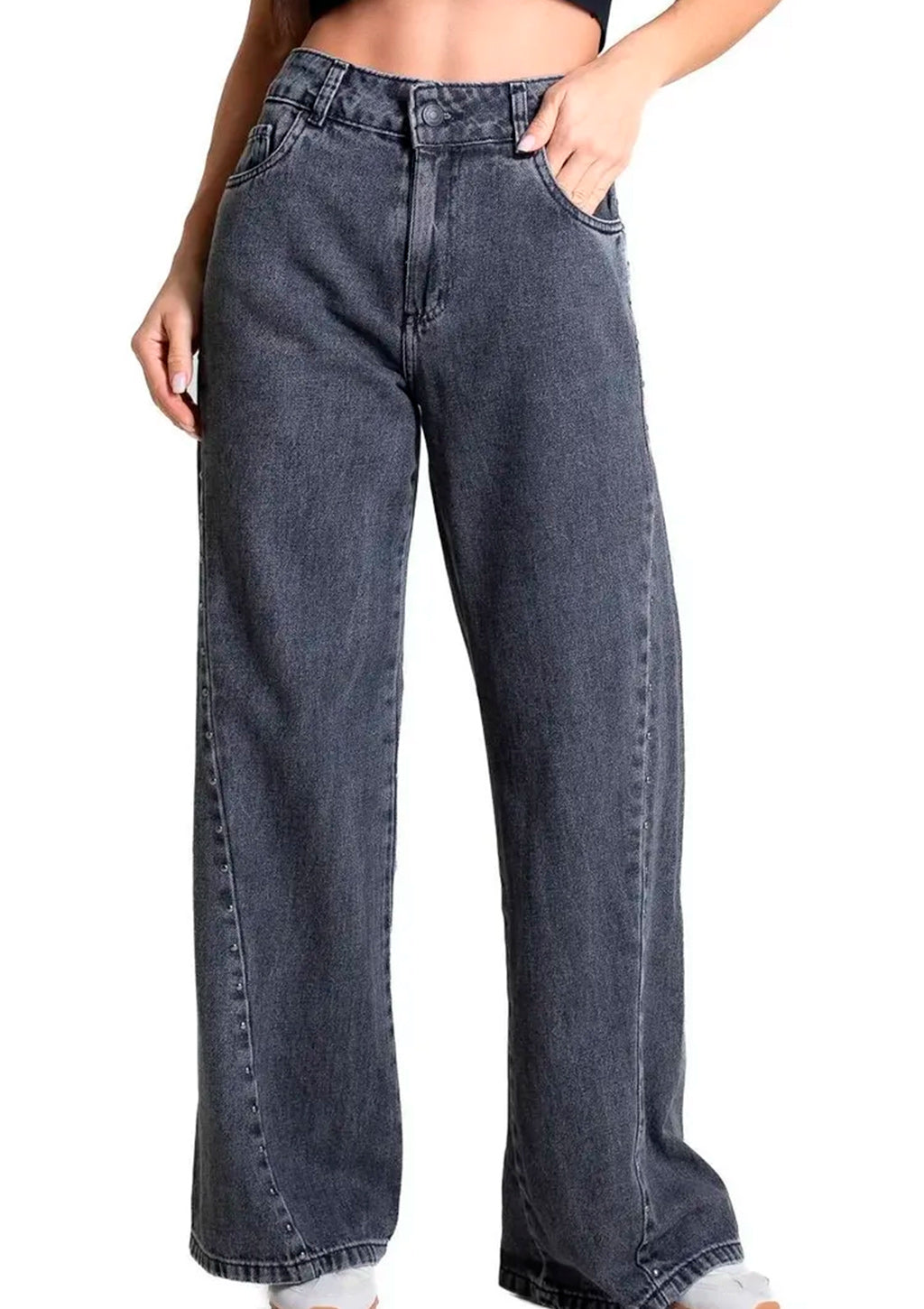Calça Jeans Wide Leg Sawary Feminina - Preto