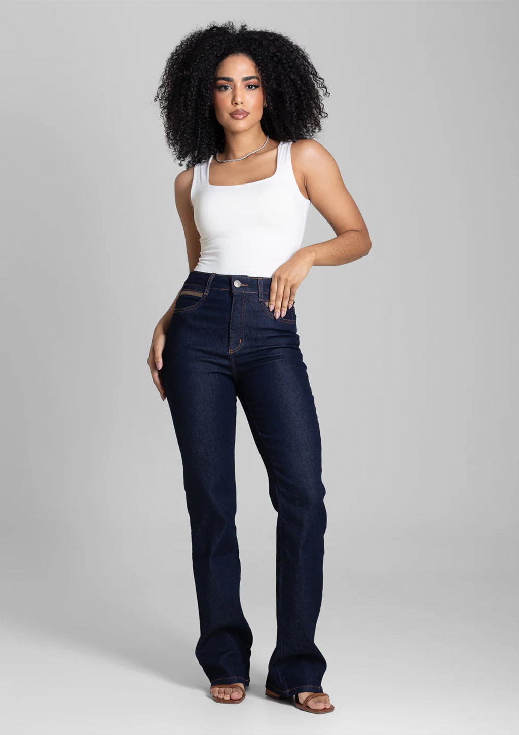 Calça Jeans Boot Cut Sawary Feminina - Azul Escuro