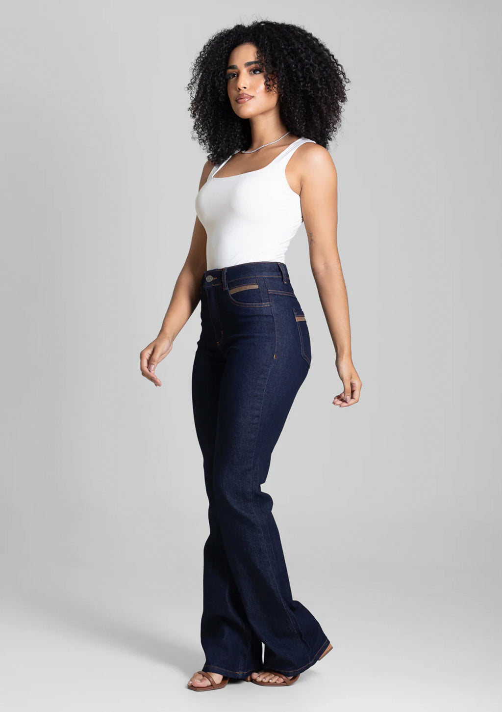 Calça Jeans Boot Cut Sawary Feminina - Azul Escuro