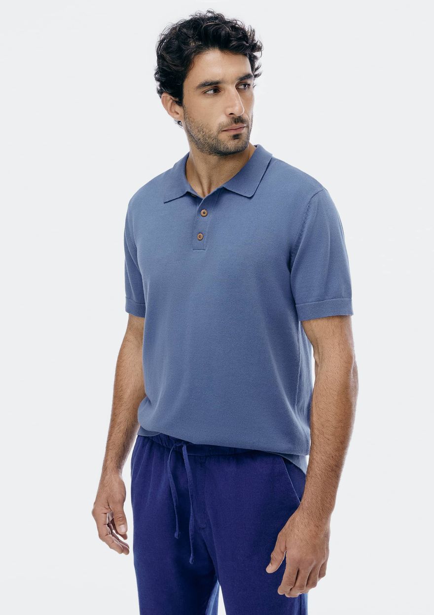Camisa Polo Hering em tricô Masculina  - Azul