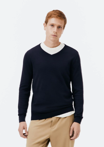 Suéter Básico Hering Masculino Regular Gola V Em Tricô - Azul