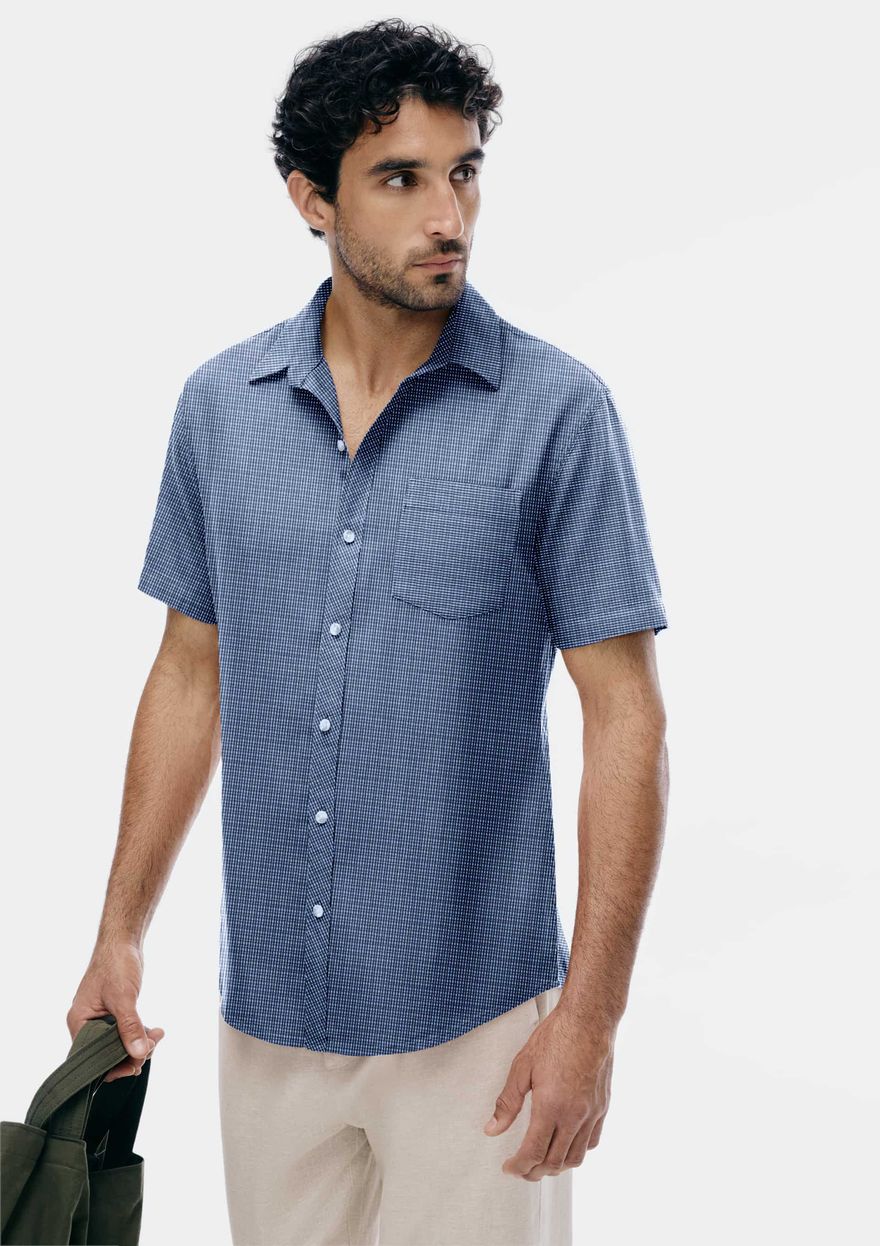 Camisa Slim Hering Manga Curta Masculina - Azul