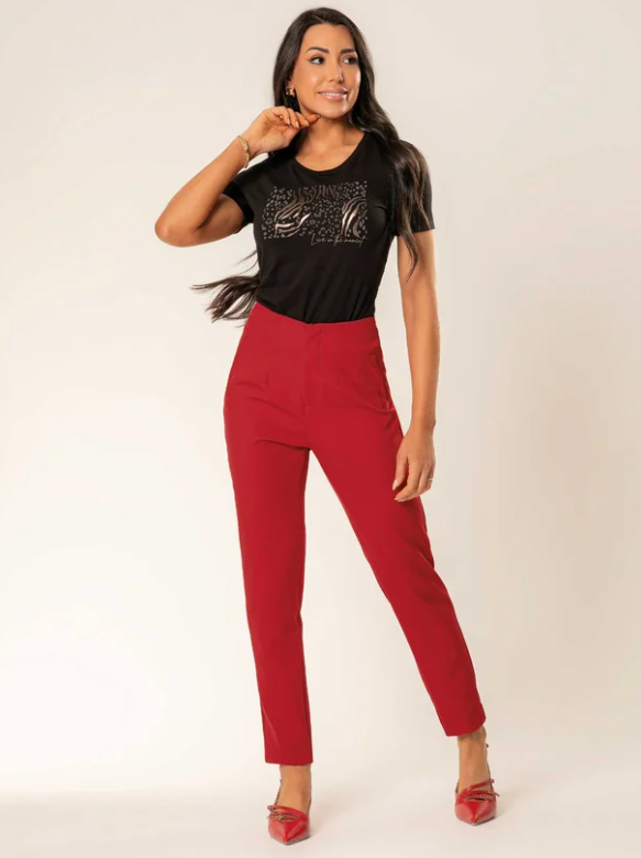 Calça Cativa Social com Bolsos  Feminina– Vermelha