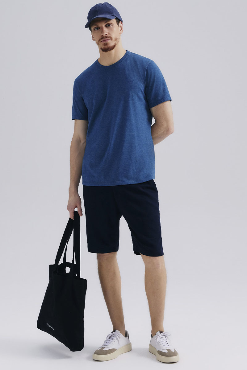 Camiseta Básica Hering World Malha Flamê Masculina - Azul
