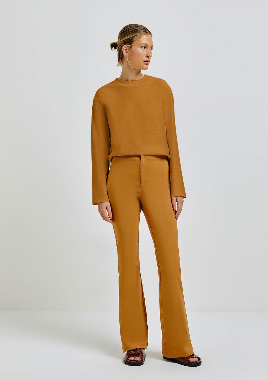 Calça Flare Hering Em Viscose Com Elastano Feminina - Marrom