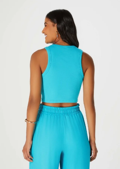 Blusa Hering Cropped Regata Feminina - Azul