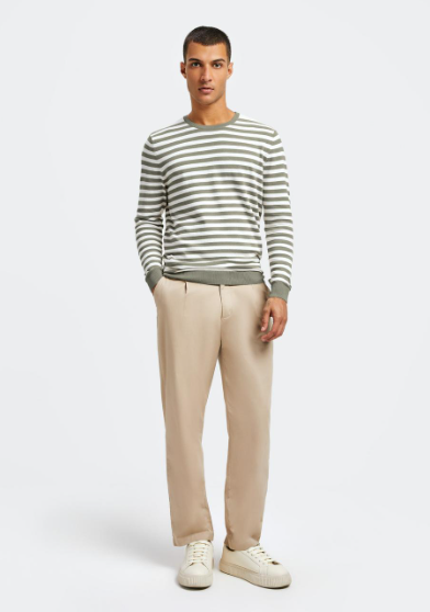 Suéter Básico Listrado Hering Masculino - Verde e Branco