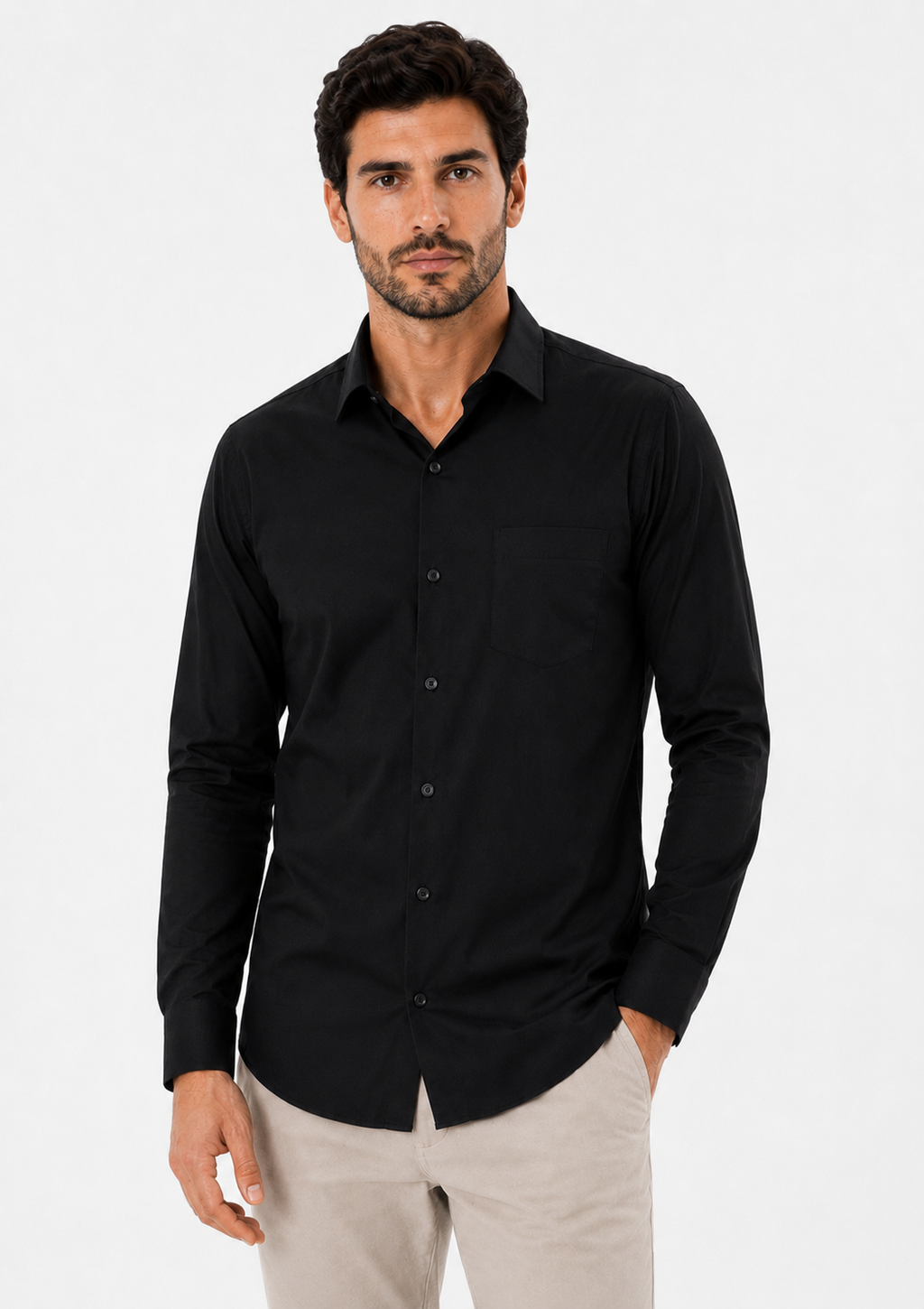 Camisa Manga Longa Slim Fit Masculina Arrow em Fibra de Bambu - Preto