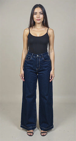 Calça Jeans Wide Leg Sawary  Feminina- Azul