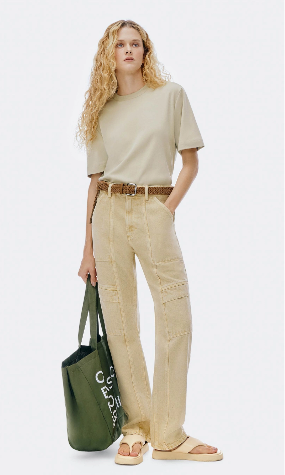 Calça Sarja Hering Cargo Reta Cintura Média Feminina - Caqui