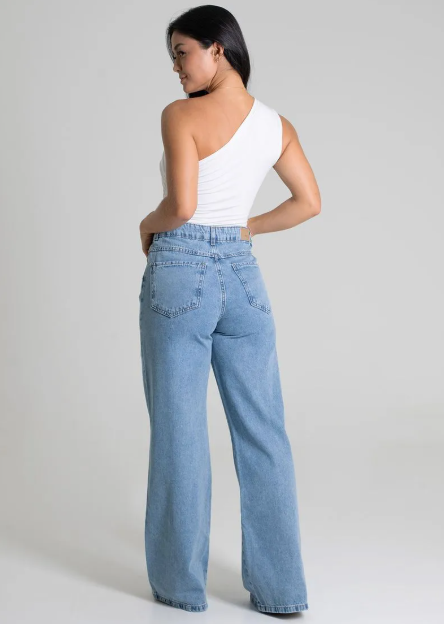 Calça Jeans Sawary Wide Leg Feminina- Azul