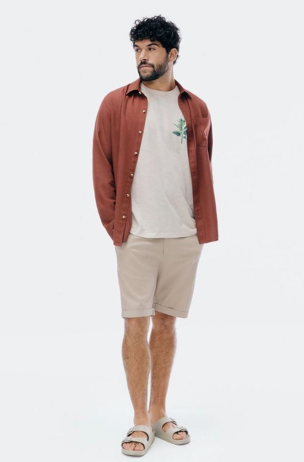 Camiseta Masculina Hering Malha Flame Com Estampa - Bege