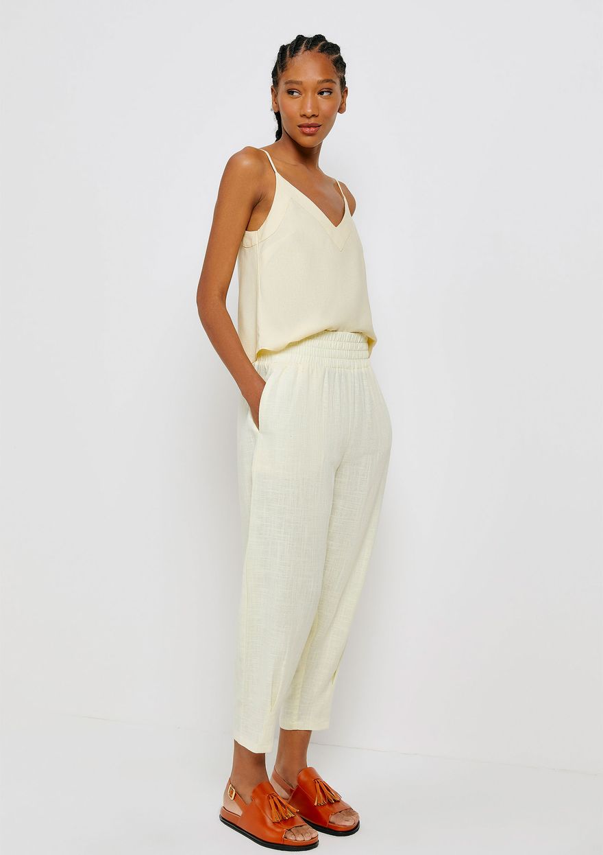 Calça Hering Em Linho Feminina - Amarela
