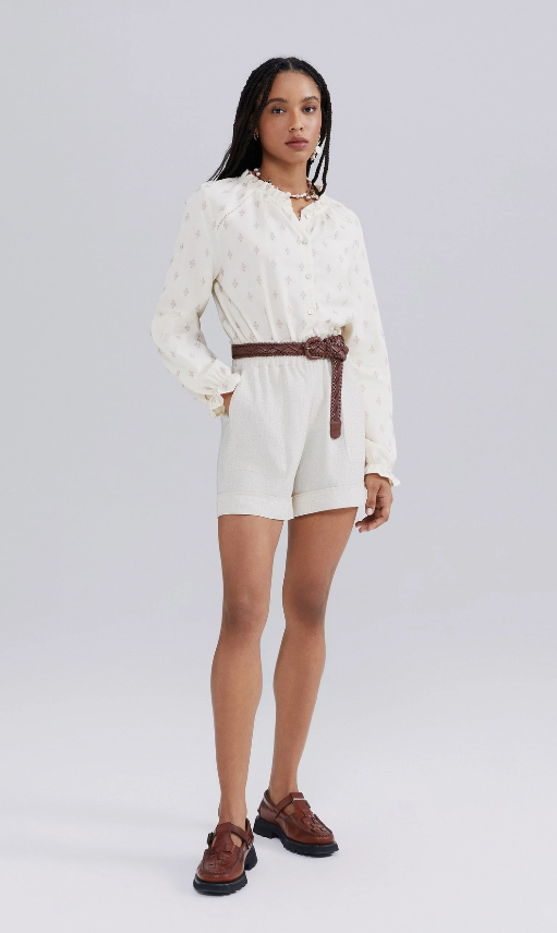 Shorts Hering Cintura Alta com Linho  Feminino - Bege