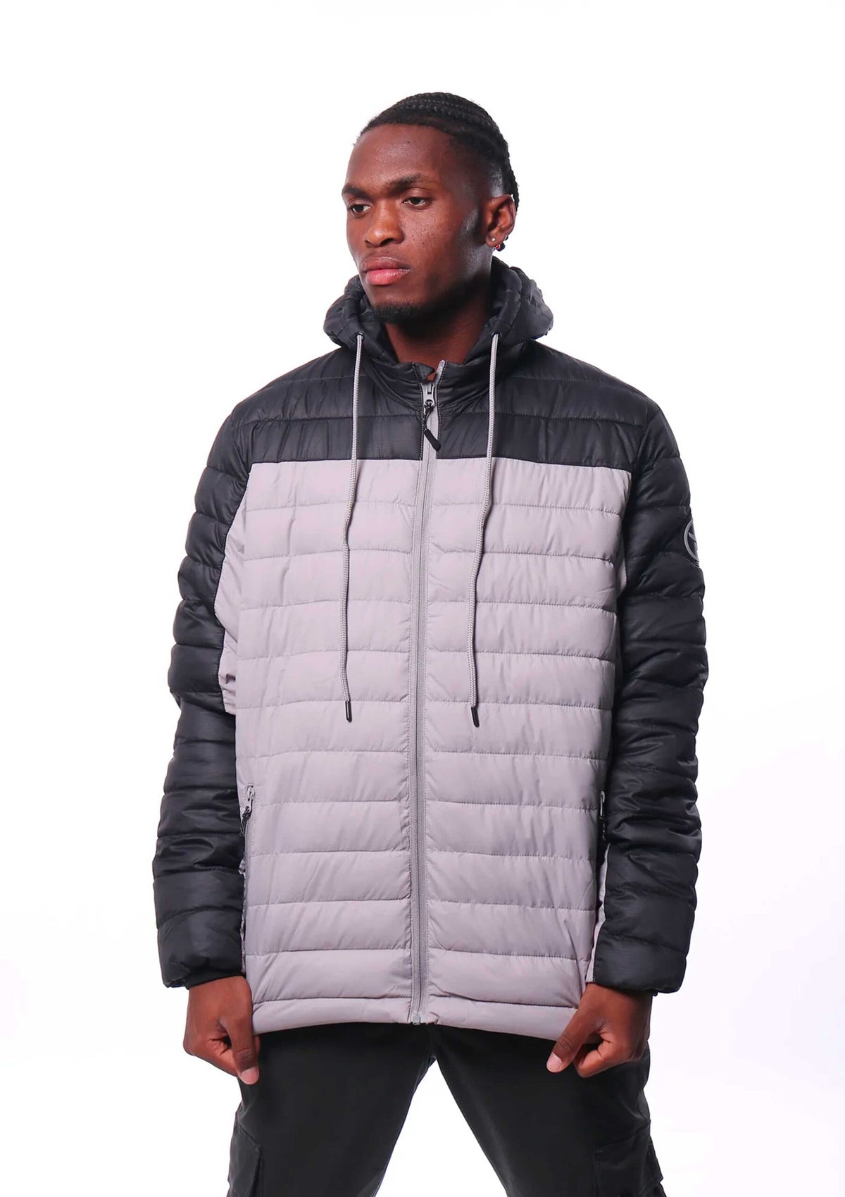 Jaqueta Puffer com Capuz Masculina Cinza Yacht