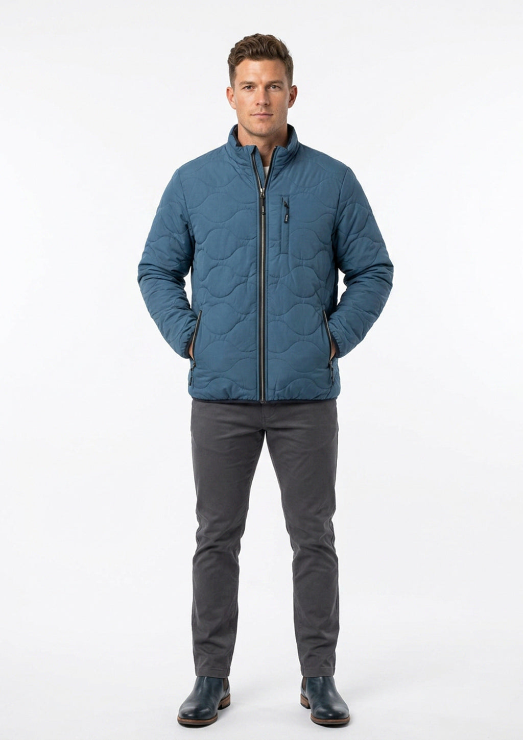 Jaqueta Puffer Yacht Duodone Matelassê Dupla Face Masculina - Azul Petróleo