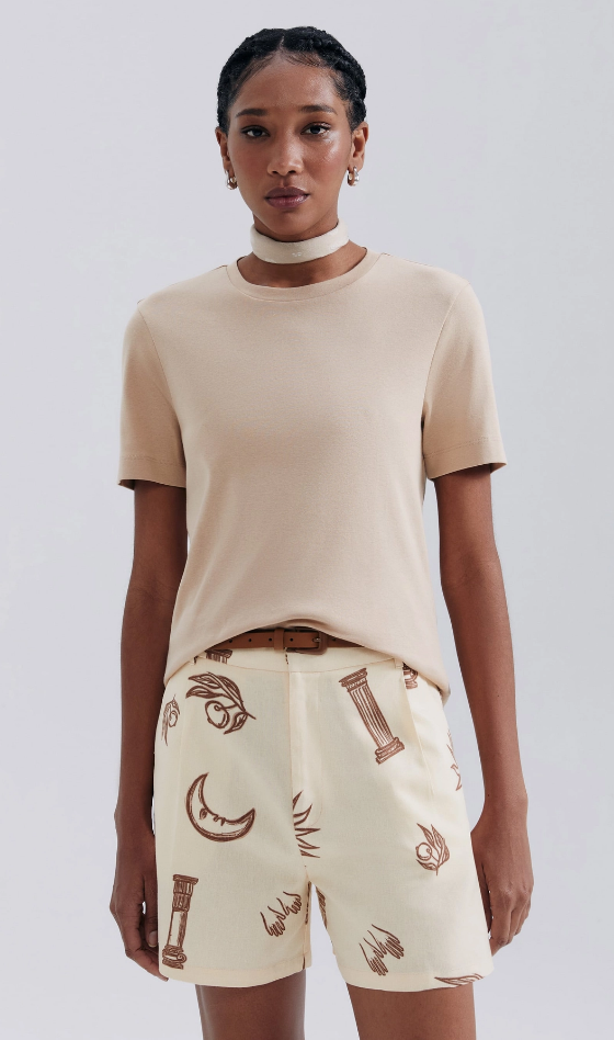 Blusa Básica Hering Feminina Manga Curta - Bege