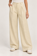 Calça de Linho Wide Leg Max Denim Feminina - Areia