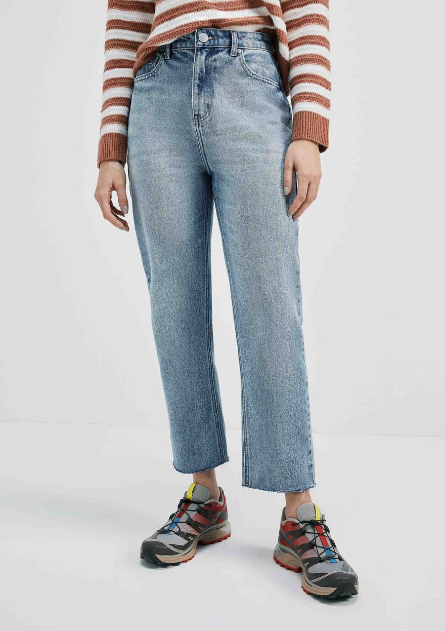 Calça Jeans Hering Básica Reta Cintura Alta Barra A Fio Feminina - Azul