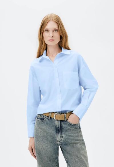 Camisa Feminina Hering Manga Longa Oversized - Azul
