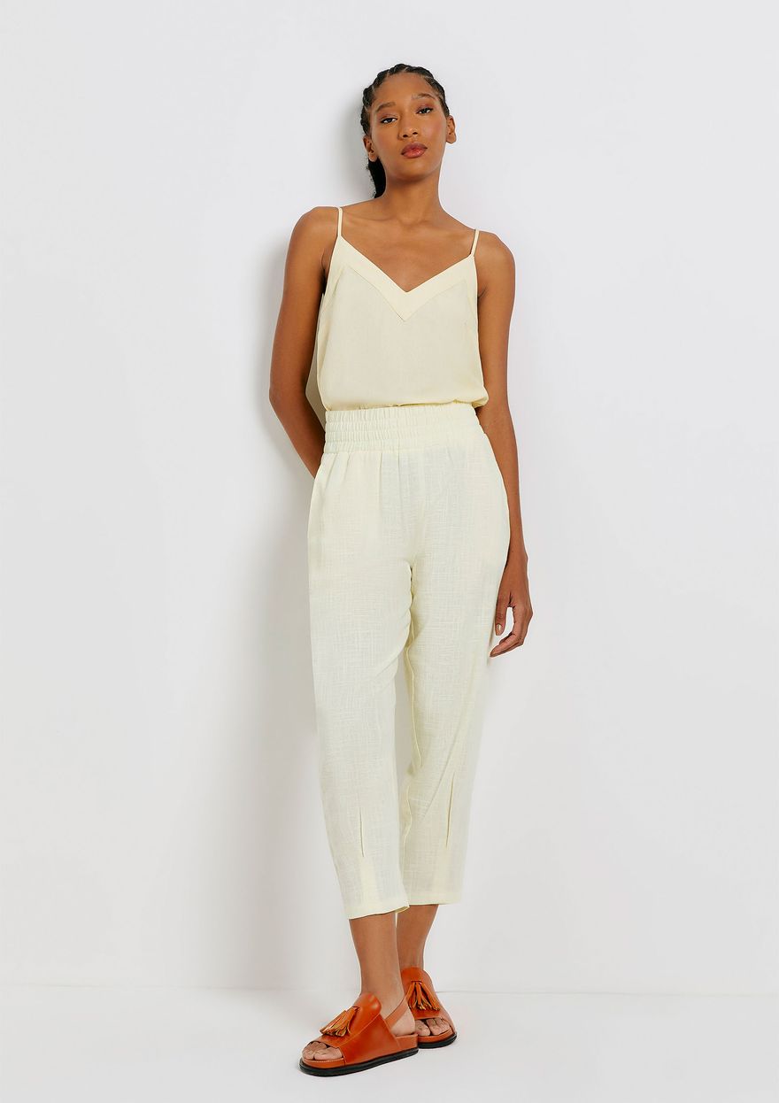 Calça Hering Em Linho Feminina - Amarela