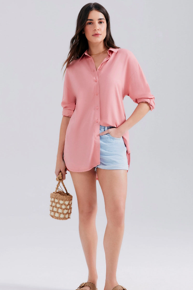 Camisa Em Viscolinho Hering Feminina - Rosa