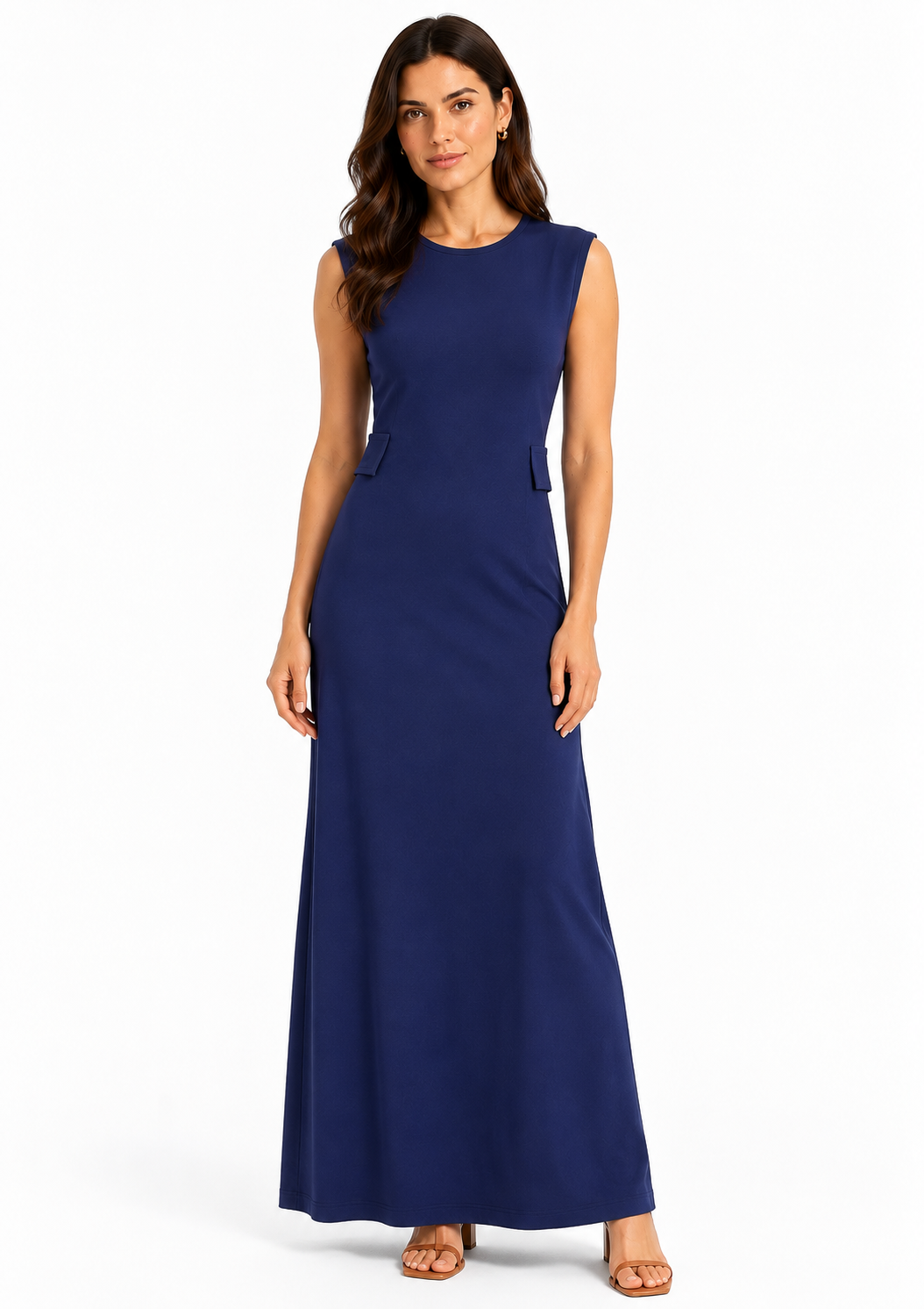 Vestido Longo com Amarração Doce Trama Feminino - Azul Marinho