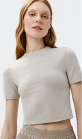 Blusa Básica Cropped Manga Curta Feminina Com Elastano - Cinza