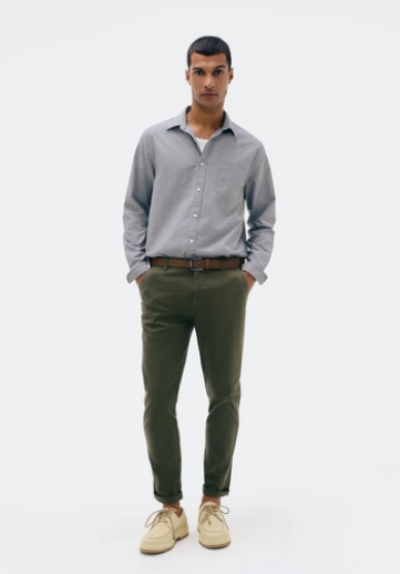 Calça Básica Hering Chino Slim Em Sarja Com Elastano Masculina - Verde