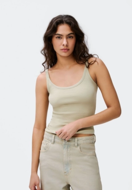Blusa Regata Hering Decote U Em Ribana Feminina - verde