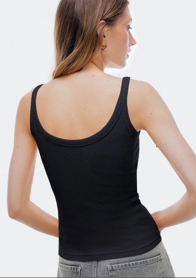 Blusa Regata Hering Decote U Em Ribana Feminina - Preta