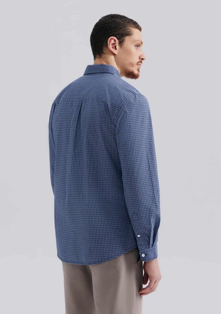 Camisa Básica Hering Manga Longa Slim Xadrez Masculina - Azul
