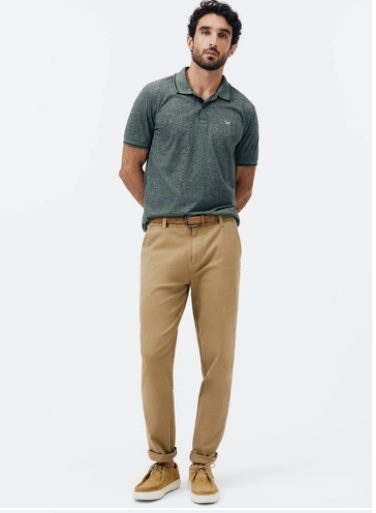 Calça Básica Hering Chino Slim Em Sarja Com Elastano Masculina - Caqui