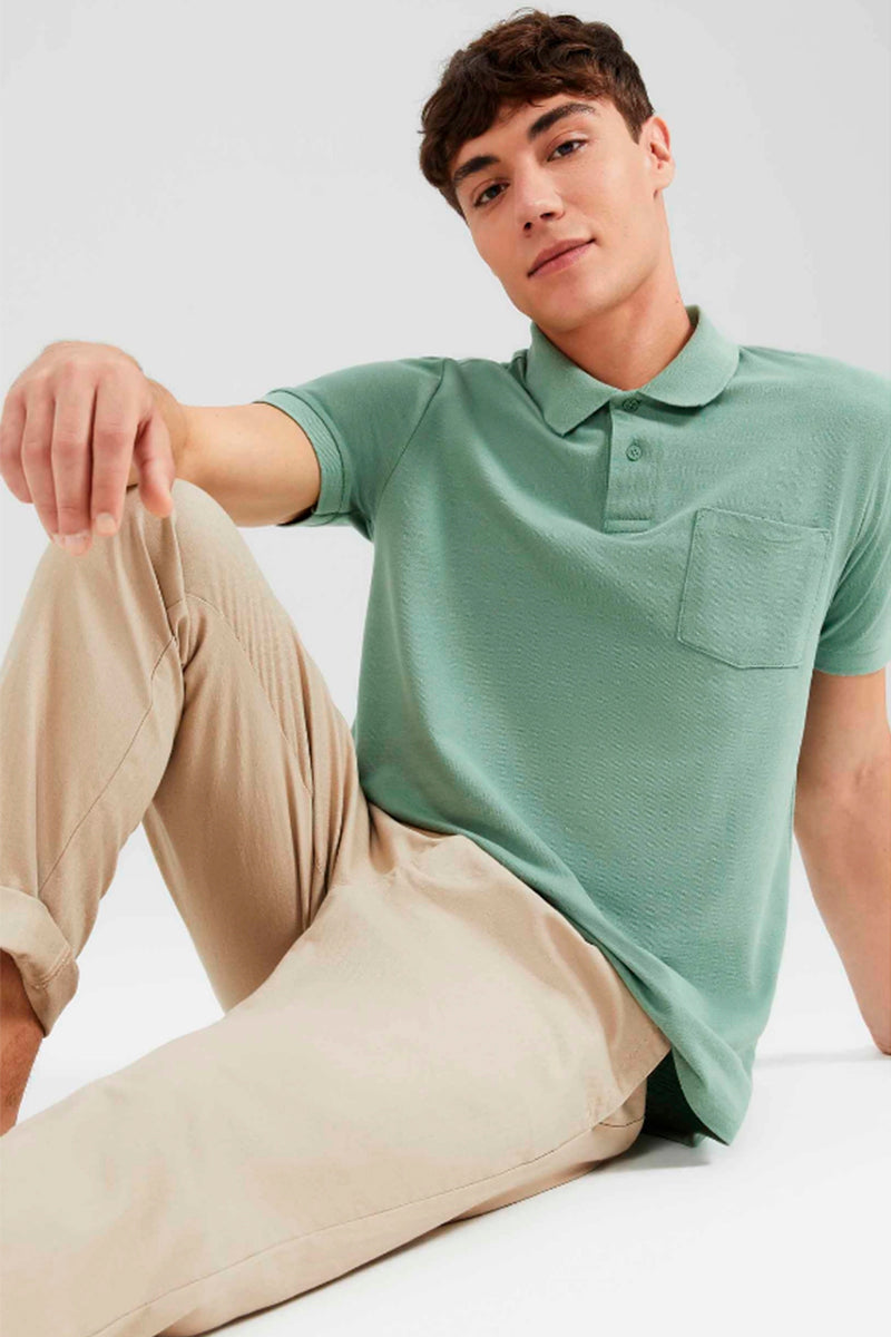 Camisa Polo Hering Básica Em Piquet Com Bolso Masculina - Verde