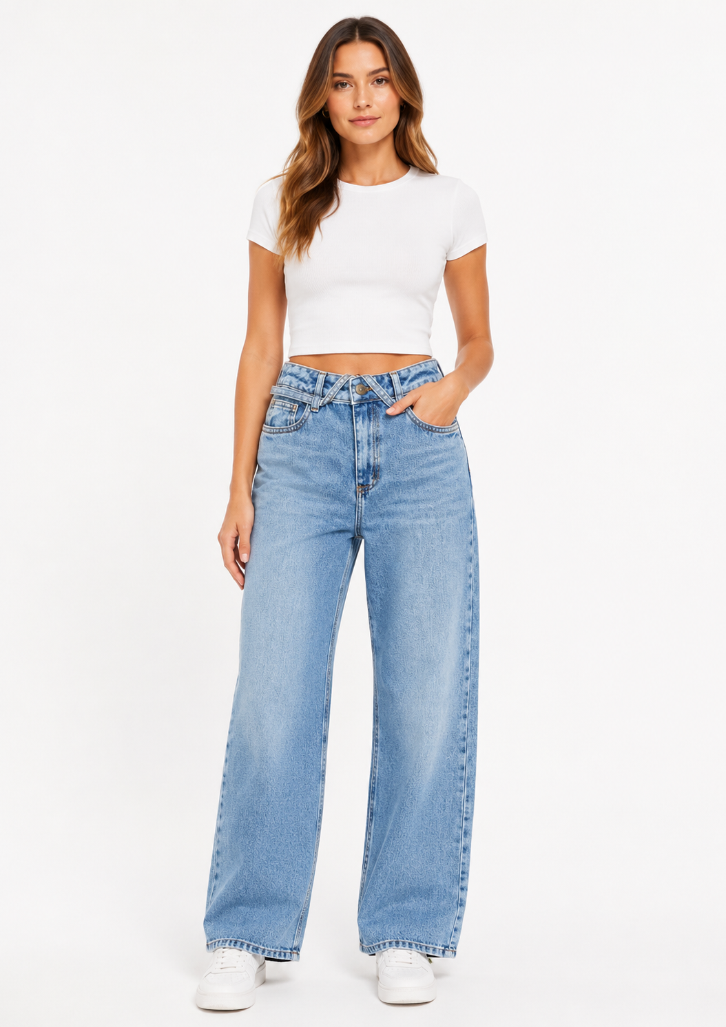 Jeans Wide Petit Feminina Sawary - Indigo