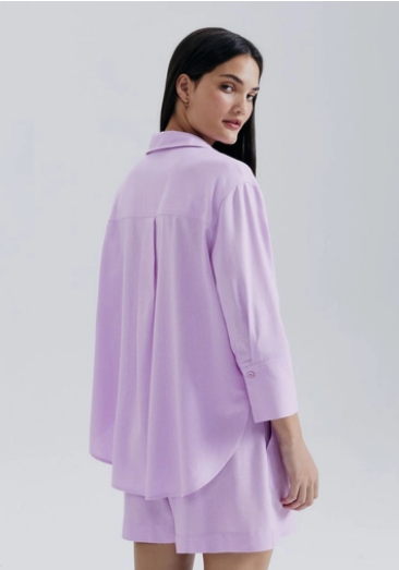 Camisa Hering Manga Longa Linho Feminina - Lilás
