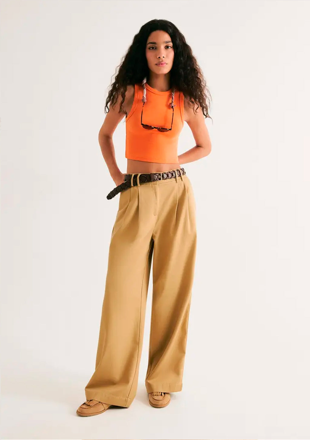 Regata Cropped Decote Halter Neck Hering Em Ribana Canelada Feminina - Laranja