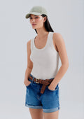 Regata Canelada Hering Com Linho Feminina - Creme