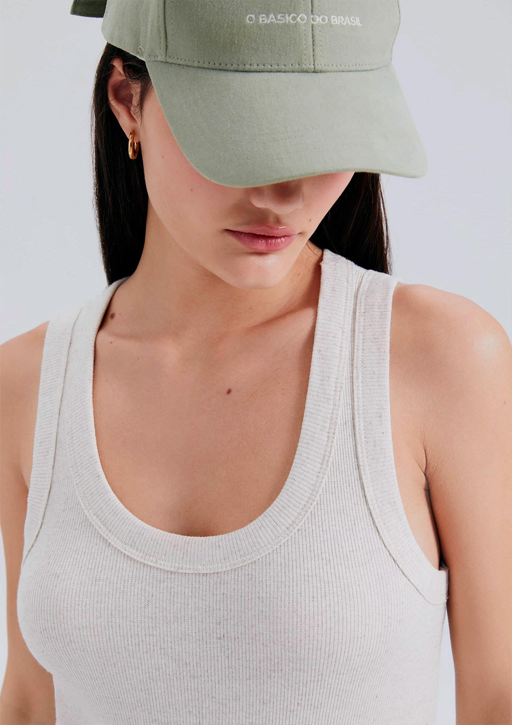 Regata Canelada Hering Com Linho Feminina - Creme