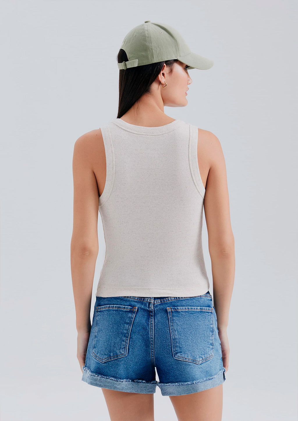 Regata Canelada Hering Com Linho Feminina - Creme
