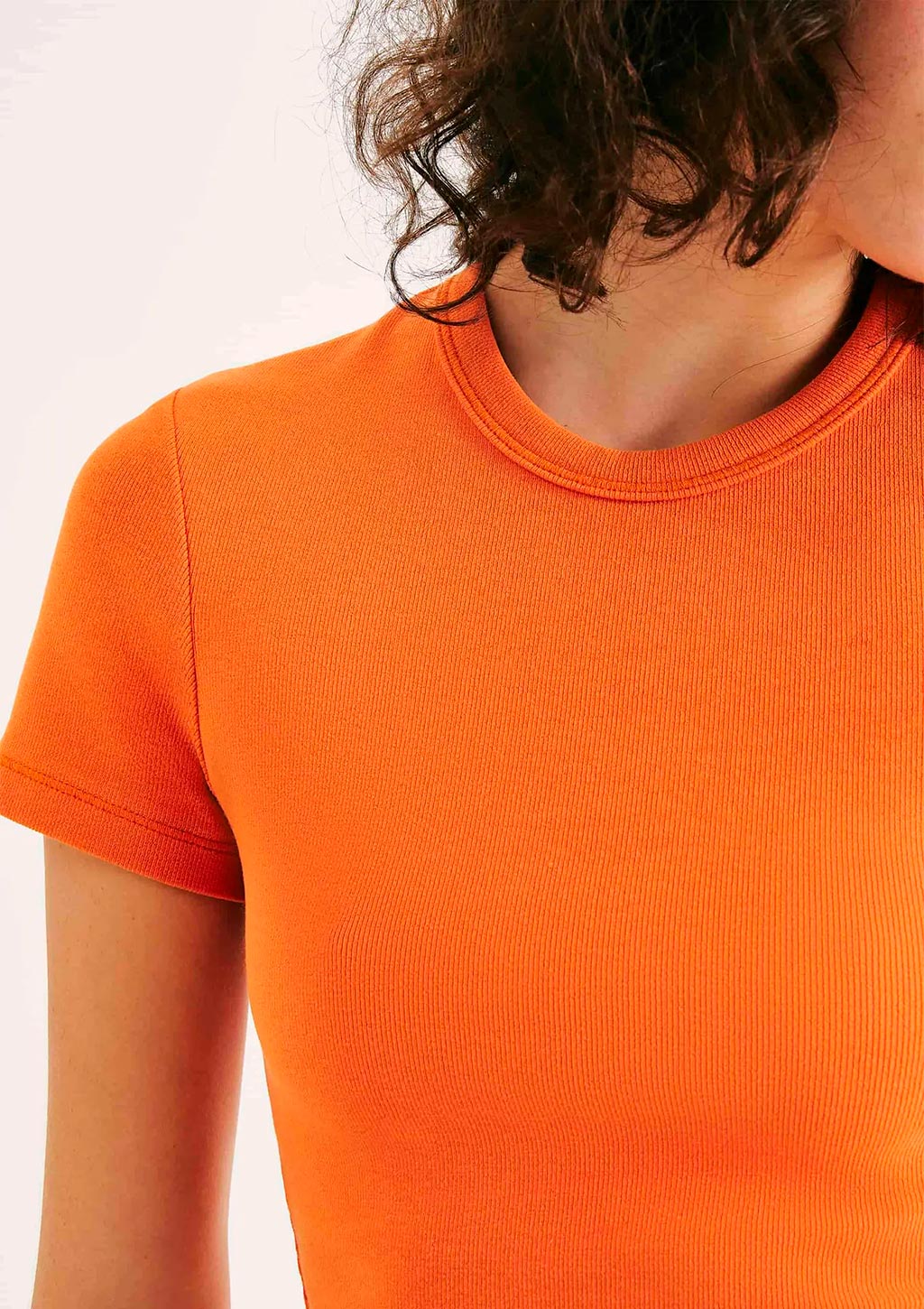 Blusa Cropped Slim Hering Em Ribana Canelada Feminina - Laranja
