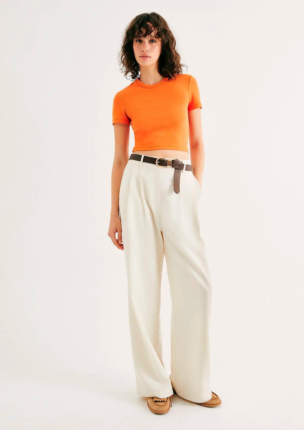 Blusa Cropped Slim Hering Em Ribana Canelada Feminina - Laranja
