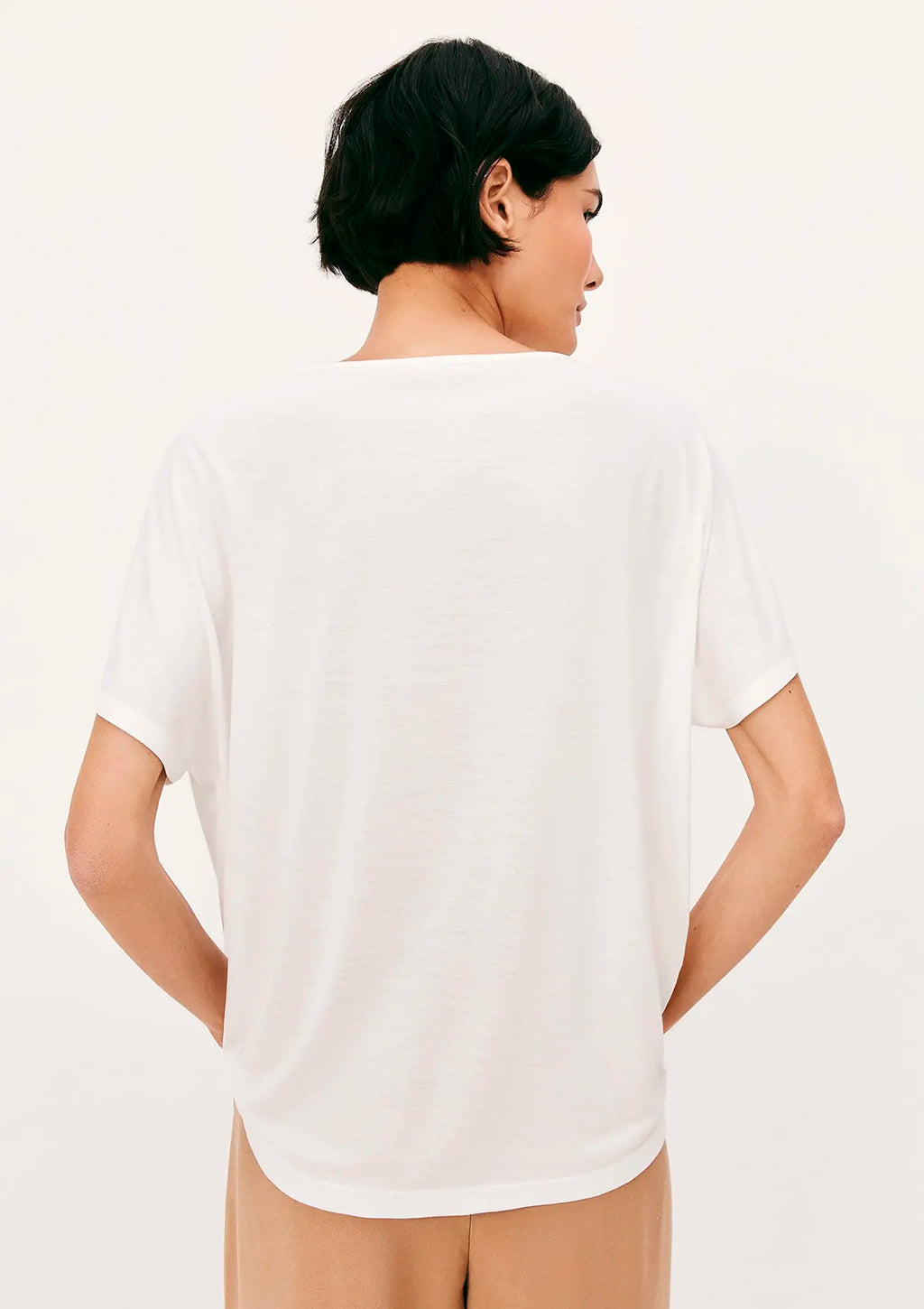 Blusa Manga Curta Ampla Hering Básica Em Viscose Feminina - Off-White